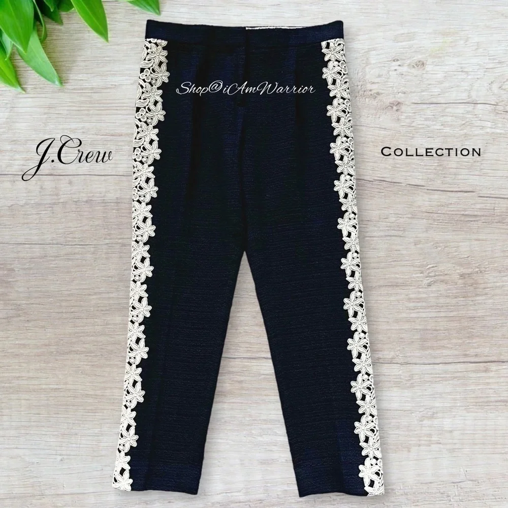 J.Crew Collection NWT rare guipure lace stripe navy tuxedo pants Shop@iamwarrior